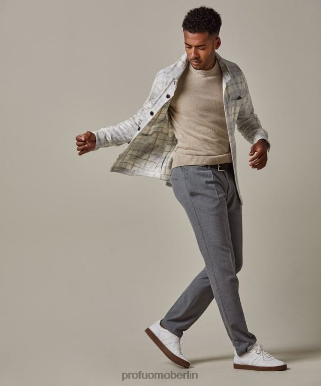 Kleidung de Profuomo Männer Kariertes Überhemd cremefarben BR442376