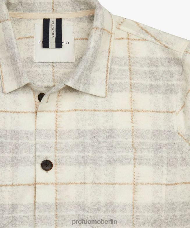 Kleidung de Profuomo Männer Kariertes Überhemd cremefarben BR442376