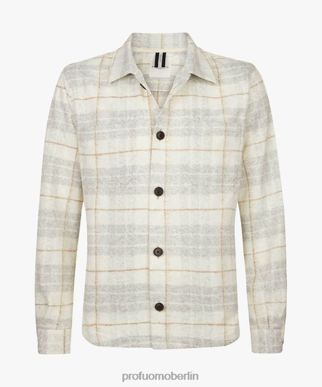 Kleidung de Profuomo Männer Kariertes Überhemd cremefarben BR442376