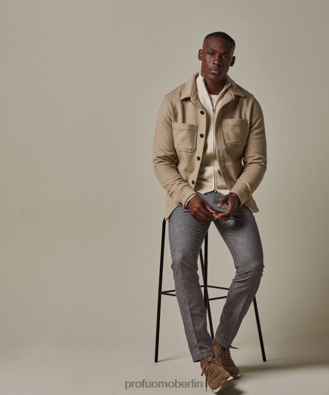 Kleidung de Profuomo Männer Wollhemd Beige BR442384