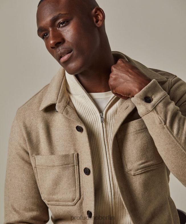 Kleidung de Profuomo Männer Wollhemd Beige BR442384