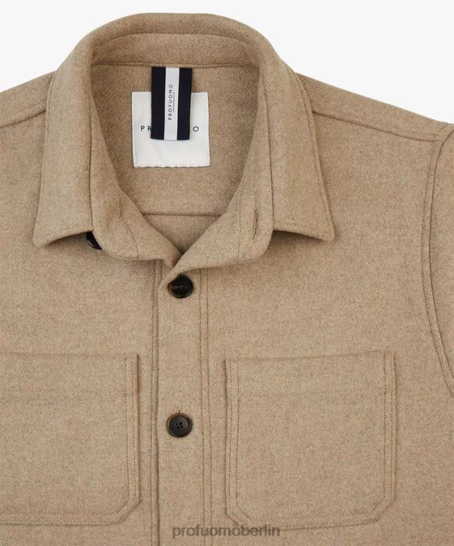 Kleidung de Profuomo Männer Wollhemd Beige BR442384