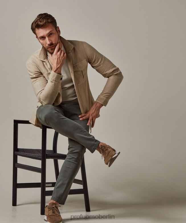 Kleidung de Profuomo Männer Überhemd aus Leinen Beige BR442377