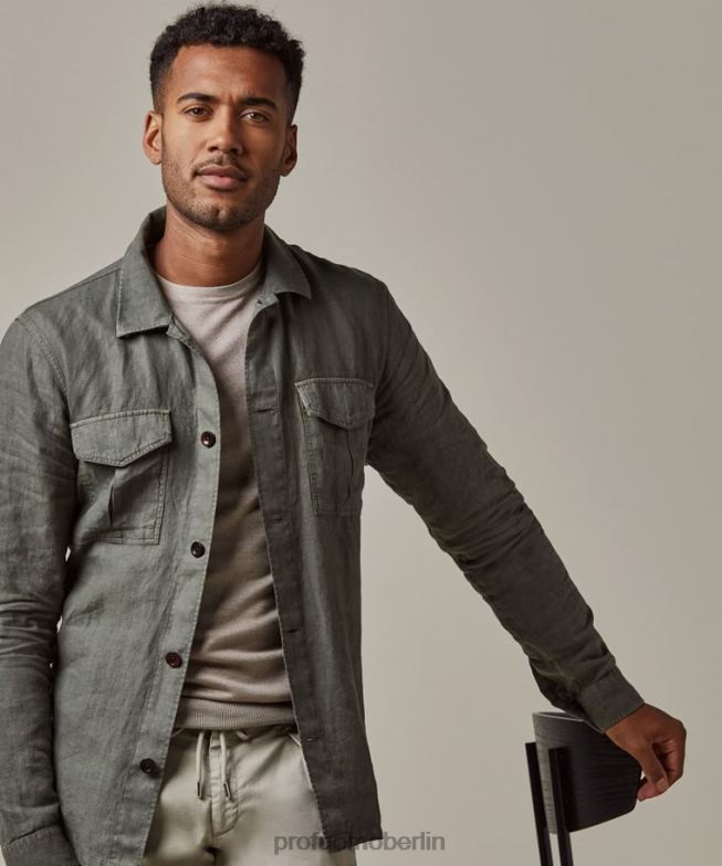 Kleidung de Profuomo Männer Überhemd aus Leinen Grün BR442389