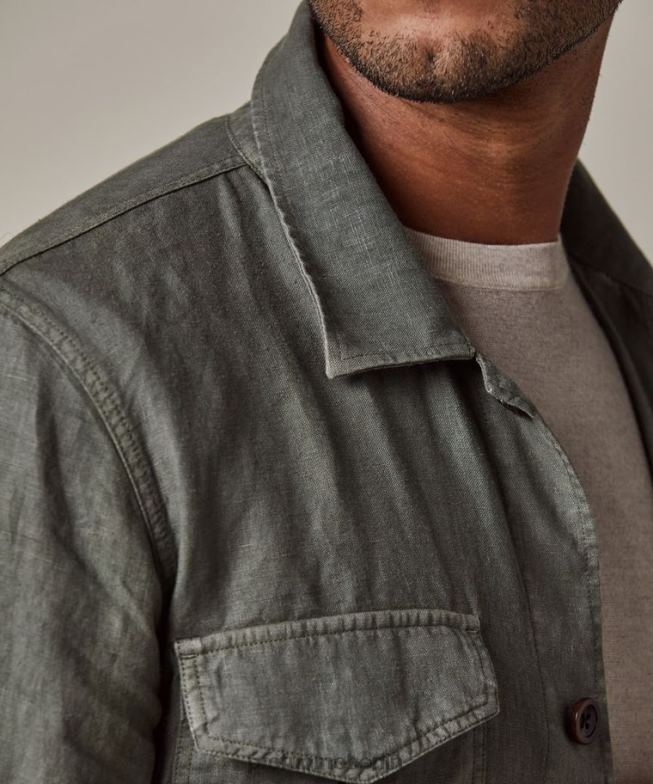 Kleidung de Profuomo Männer Überhemd aus Leinen Grün BR442389