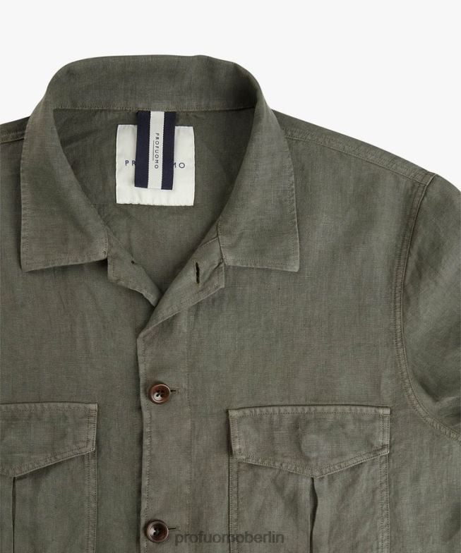 Kleidung de Profuomo Männer Überhemd aus Leinen Grün BR442389