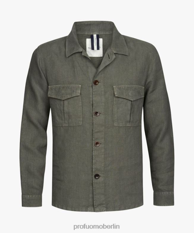 Kleidung de Profuomo Männer Überhemd aus Leinen Grün BR442389