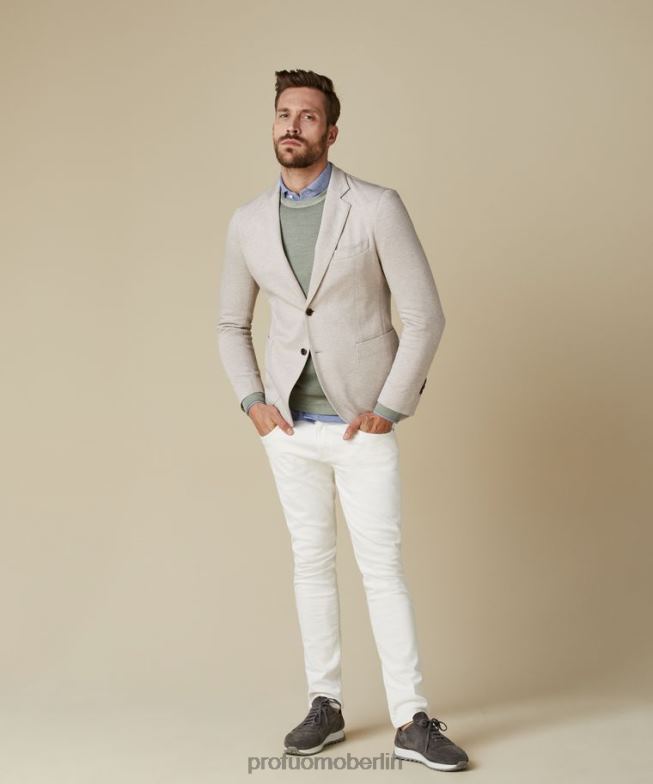 Kleidung de Profuomo Männer Gestrickte Jacke mit Hahnentrittmuster Beige BR442424