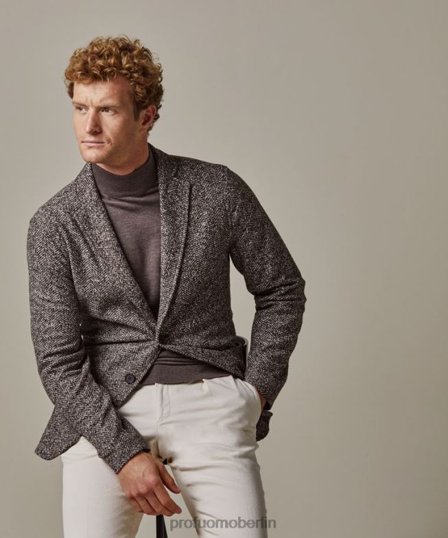 Kleidung de Profuomo Männer Strickjacke mit Fischgrätenmuster braun BR442416