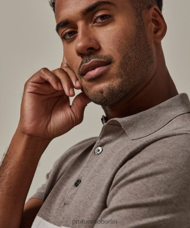 Kleidung de Profuomo Männer Farbblock-Polo Beige BR442196