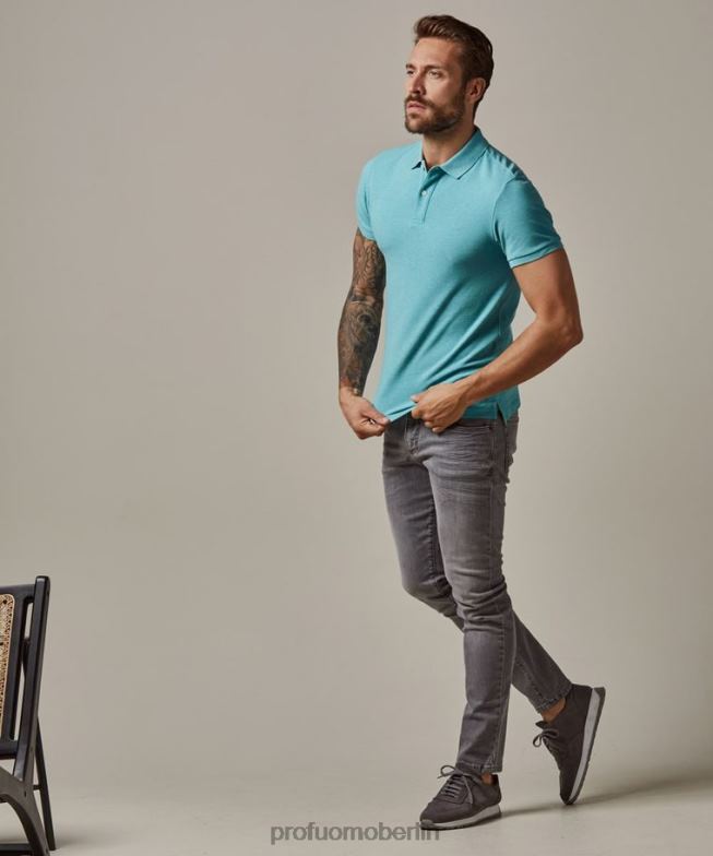Kleidung de Profuomo Männer Melange-Piqué-Polo Aqua BR442171