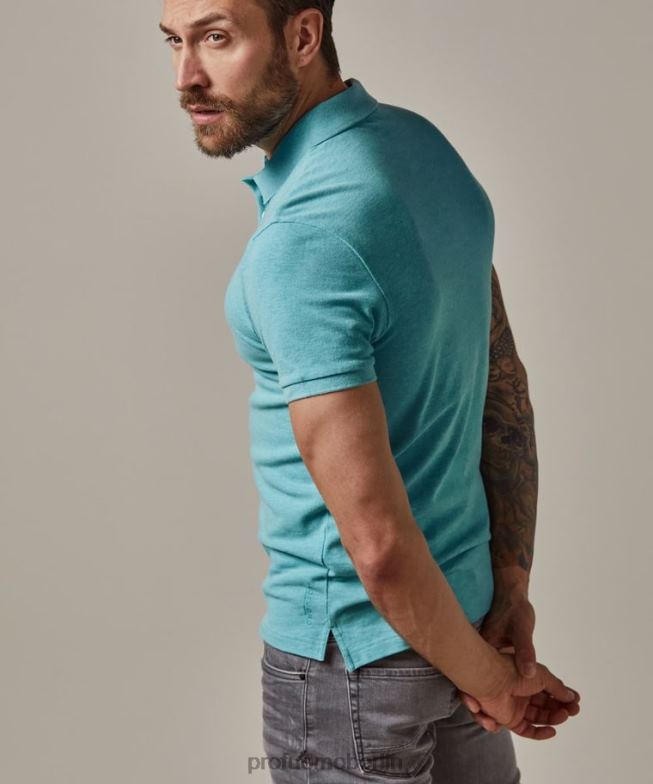 Kleidung de Profuomo Männer Melange-Piqué-Polo Aqua BR442171