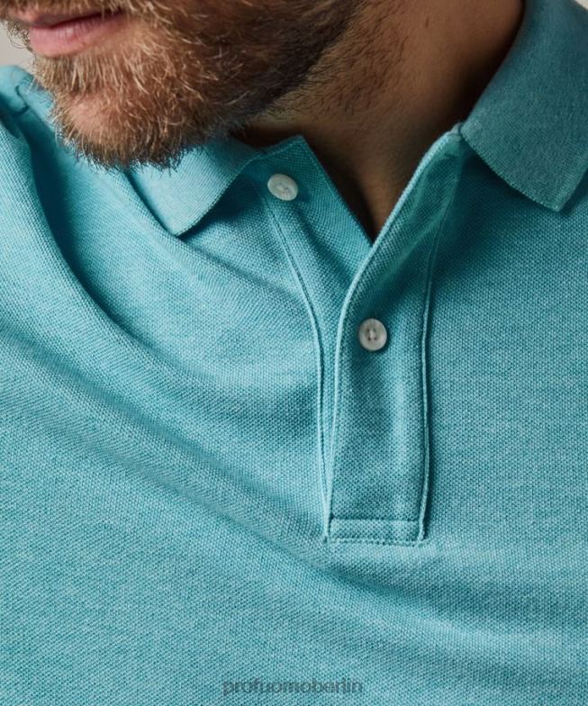 Kleidung de Profuomo Männer Melange-Piqué-Polo Aqua BR442171