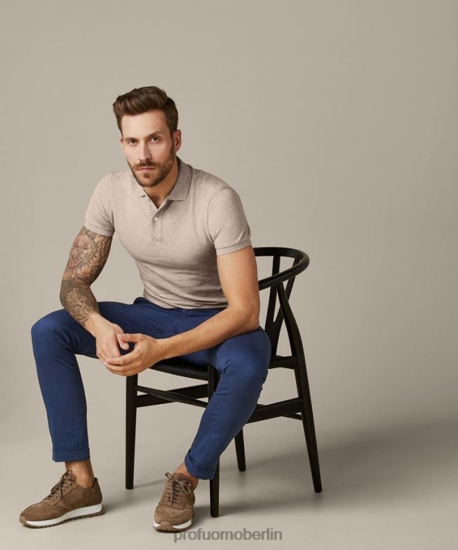 Kleidung de Profuomo Männer Melange-Piqué-Polo Beige BR442185