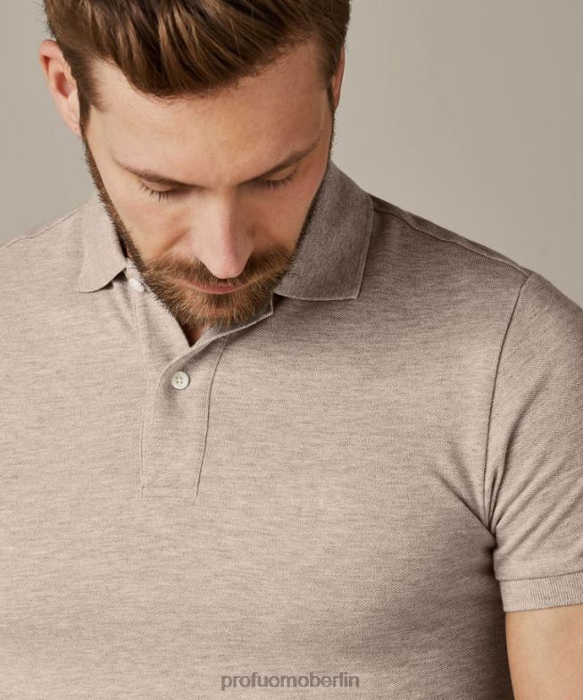 Kleidung de Profuomo Männer Melange-Piqué-Polo Beige BR442185