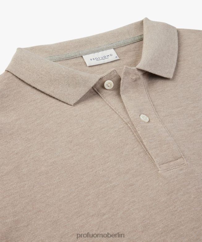 Kleidung de Profuomo Männer Melange-Piqué-Polo Beige BR442185