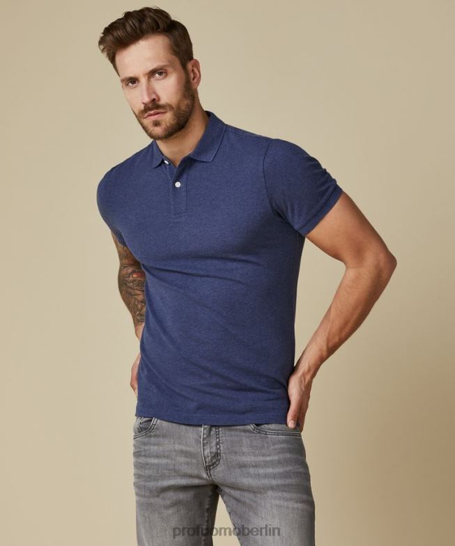 Kleidung de Profuomo Männer Melange-Piqué-Polo Indigo BR442194