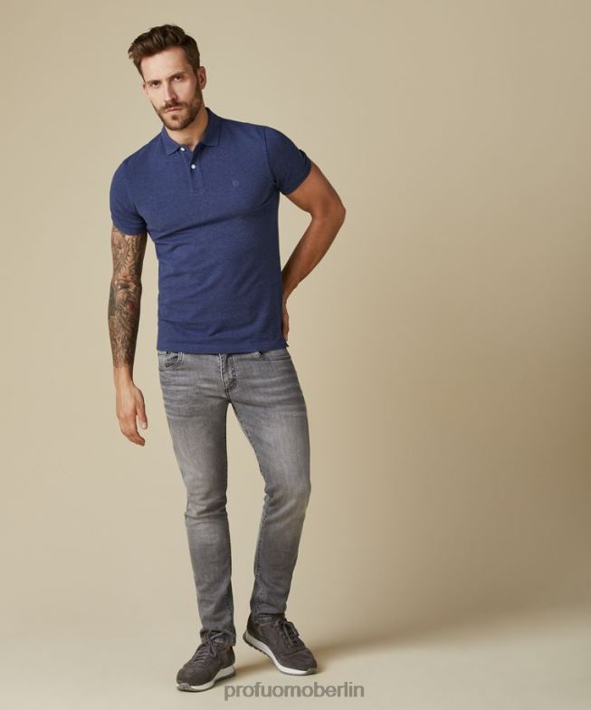 Kleidung de Profuomo Männer Melange-Piqué-Polo Indigo BR442194