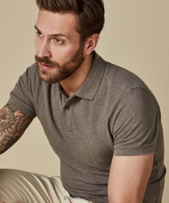 Kleidung de Profuomo Männer Melange-Piqué-Polo braun BR442184