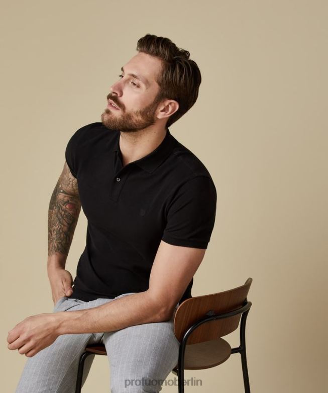 Kleidung de Profuomo Männer Piqué-Polo Schwarz BR442186