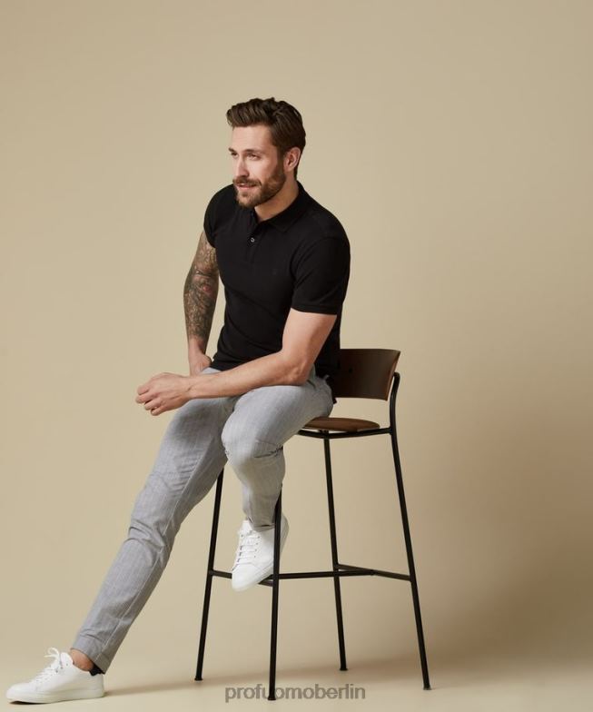 Kleidung de Profuomo Männer Piqué-Polo Schwarz BR442186