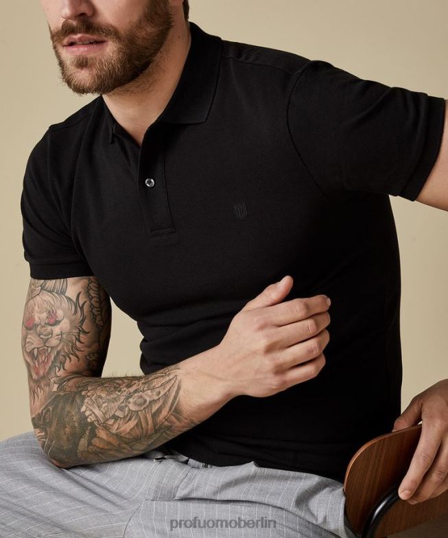 Kleidung de Profuomo Männer Piqué-Polo Schwarz BR442186