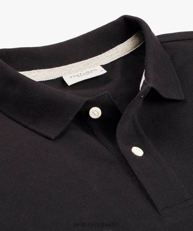 Kleidung de Profuomo Männer Piqué-Polo Schwarz BR442186