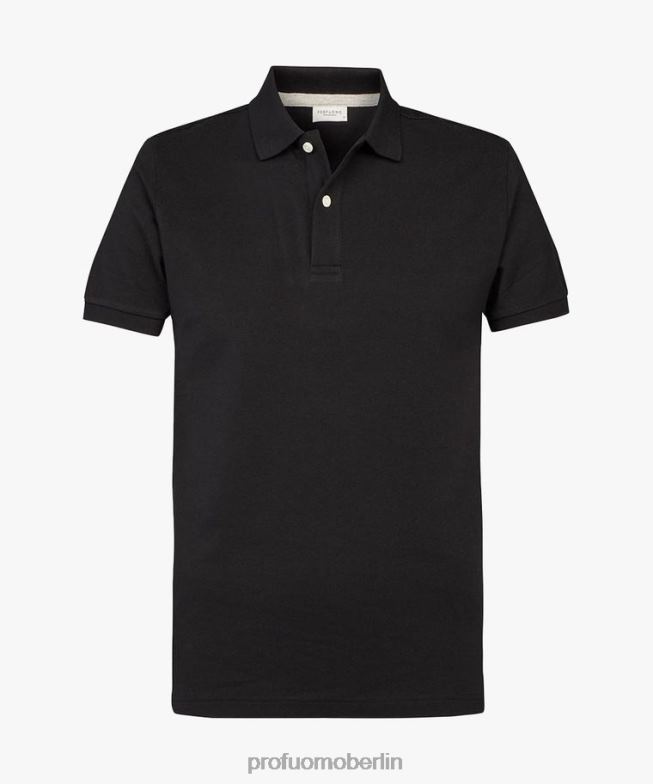 Kleidung de Profuomo Männer Piqué-Polo Schwarz BR442186