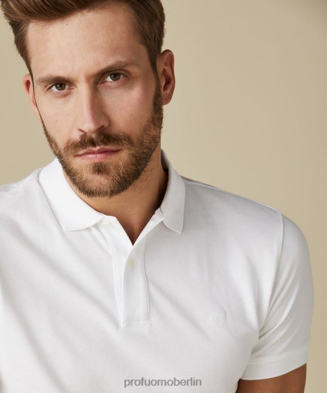 Kleidung de Profuomo Männer Piqué-Polo Weiß BR442176