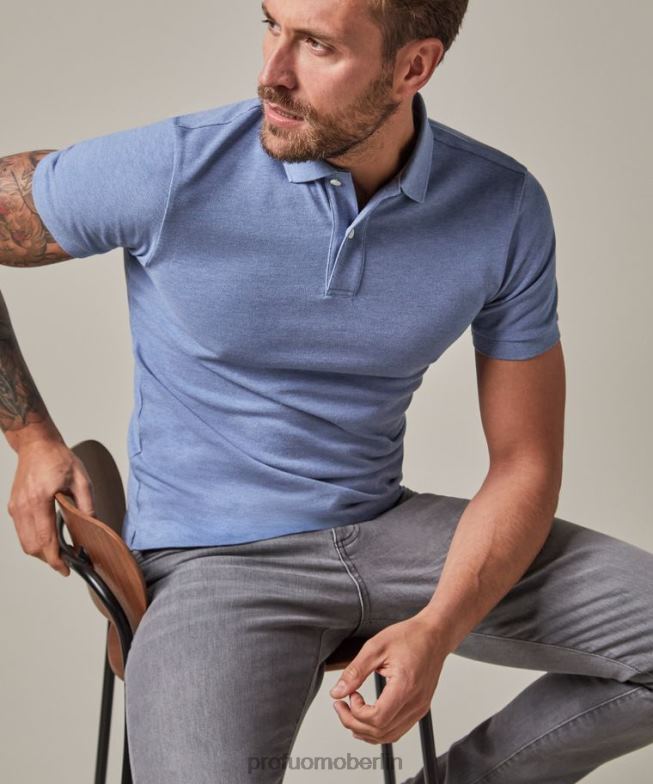 Kleidung de Profuomo Männer Poloshirt aus Denim-Melange-Piqué Blau BR442197