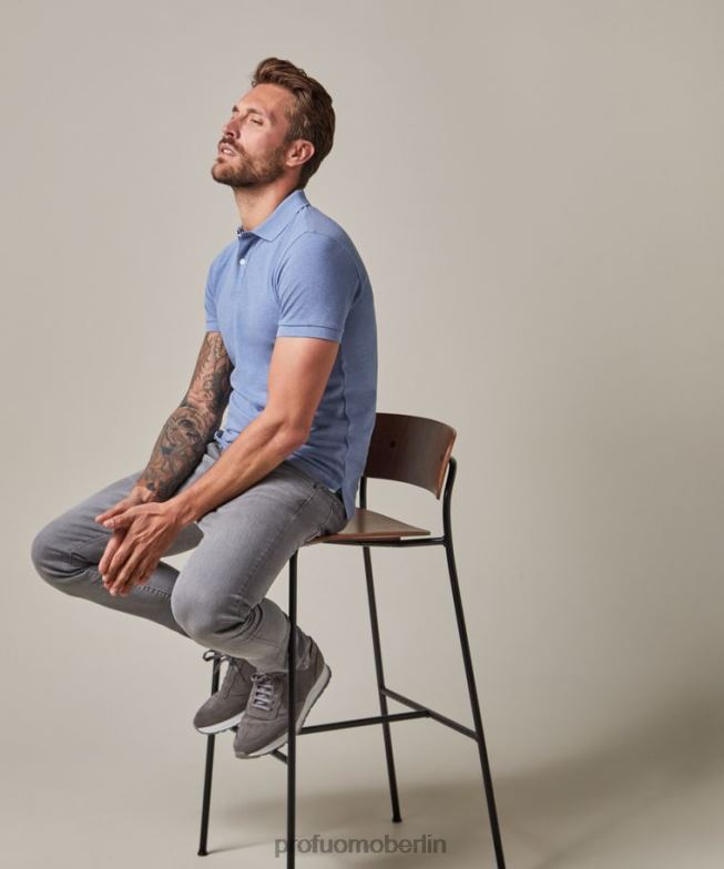 Kleidung de Profuomo Männer Poloshirt aus Denim-Melange-Piqué Blau BR442197