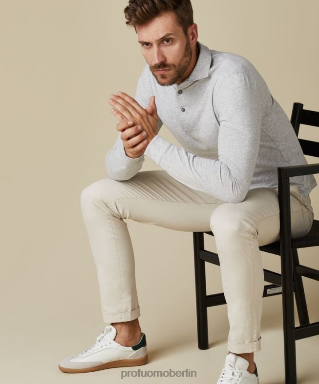 Kleidung de Profuomo Männer Langarm-Polo hellgrau BR442207