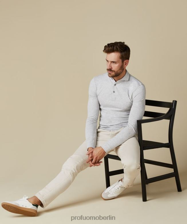 Kleidung de Profuomo Männer Langarm-Polo hellgrau BR442207