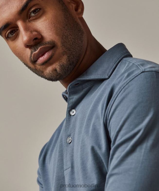 Kleidung de Profuomo Männer Single-Jersey-Polo Blau BR442198