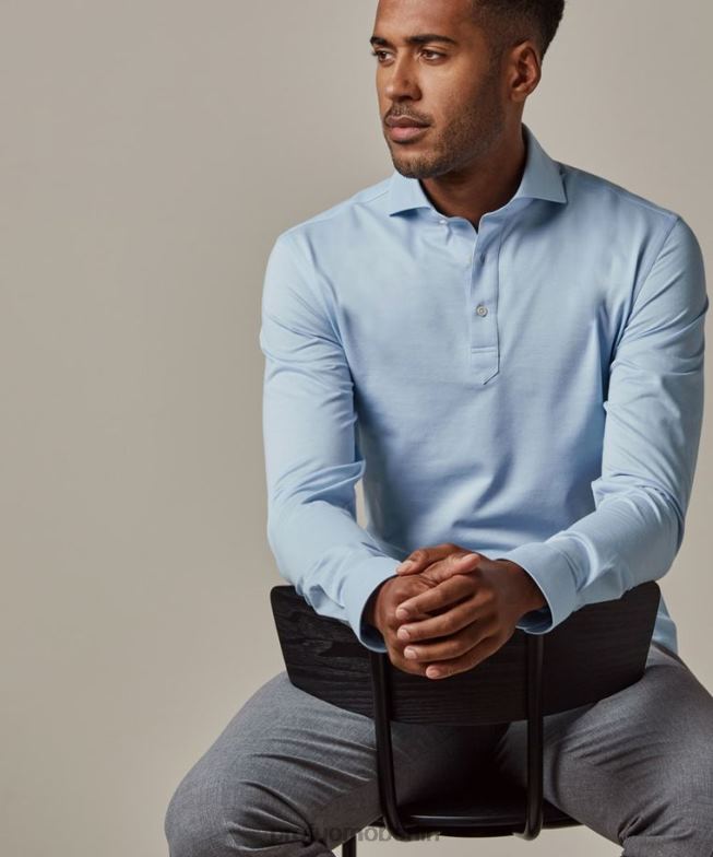 Kleidung de Profuomo Männer japanisches gestricktes Poloshirt Blau BR44255