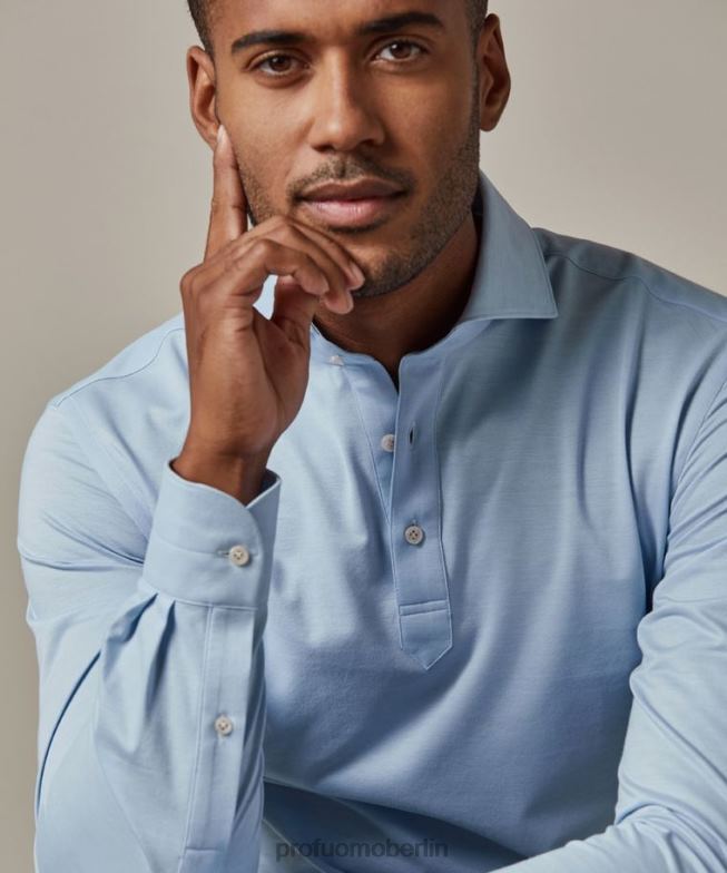 Kleidung de Profuomo Männer japanisches gestricktes Poloshirt Blau BR44255