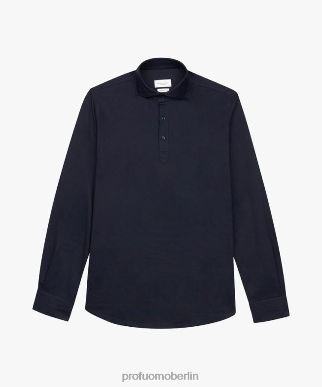 Kleidung de Profuomo Männer japanisches gestricktes Poloshirt Marine BR4427