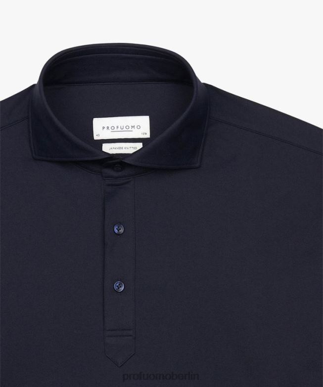 Kleidung de Profuomo Männer japanisches gestricktes Poloshirt Marine BR4427