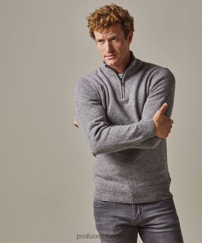 Kleidung de Profuomo Männer Halber Reißverschluss aus Wolle Anthra BR442281