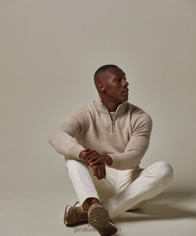 Kleidung de Profuomo Männer Halber Reißverschluss aus Wolle Beige BR442282