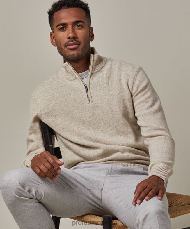 Kleidung de Profuomo Männer Halber Reißverschluss aus Wolle cremefarben BR442284