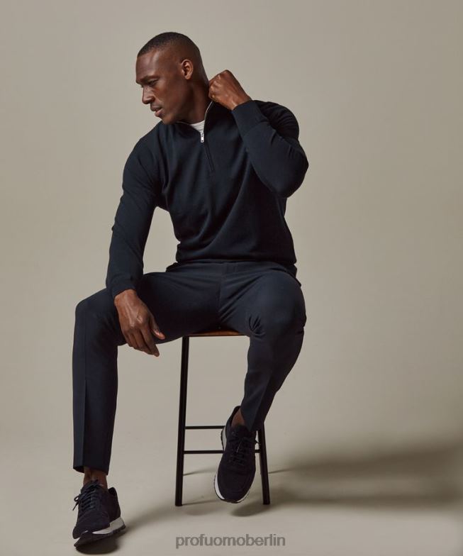 Kleidung de Profuomo Männer Luxuriöser halber Reißverschluss Marine BR442272