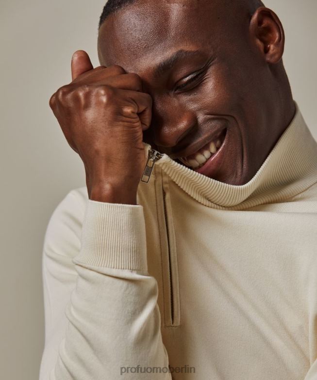 Kleidung de Profuomo Männer Luxuriöser halber Reißverschluss cremefarben BR442271