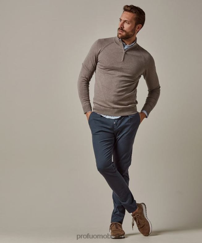 Kleidung de Profuomo Männer Melange-Halbreißverschluss braun BR442291