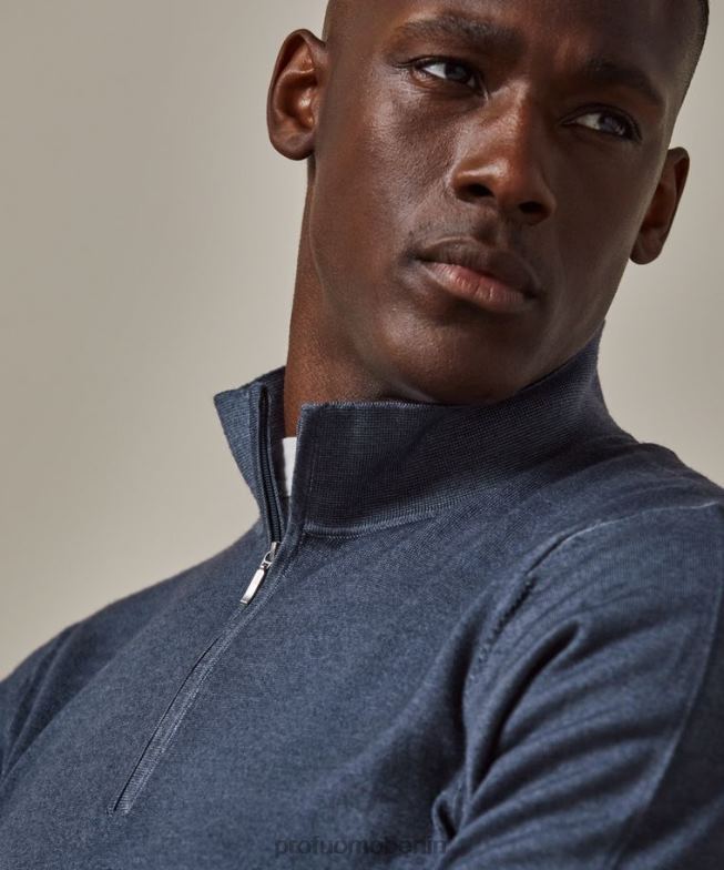 Kleidung de Profuomo Männer Merino-Säure-Dye-Halbreißverschluss Marine BR442262