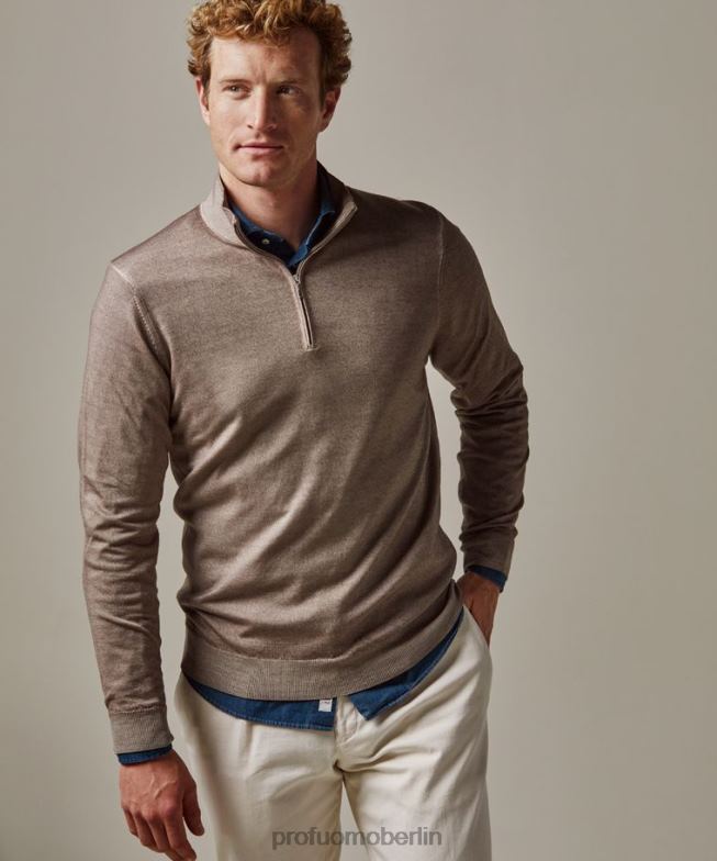 Kleidung de Profuomo Männer Merino-Säure-Dye-Halbreißverschluss Taupe BR442265