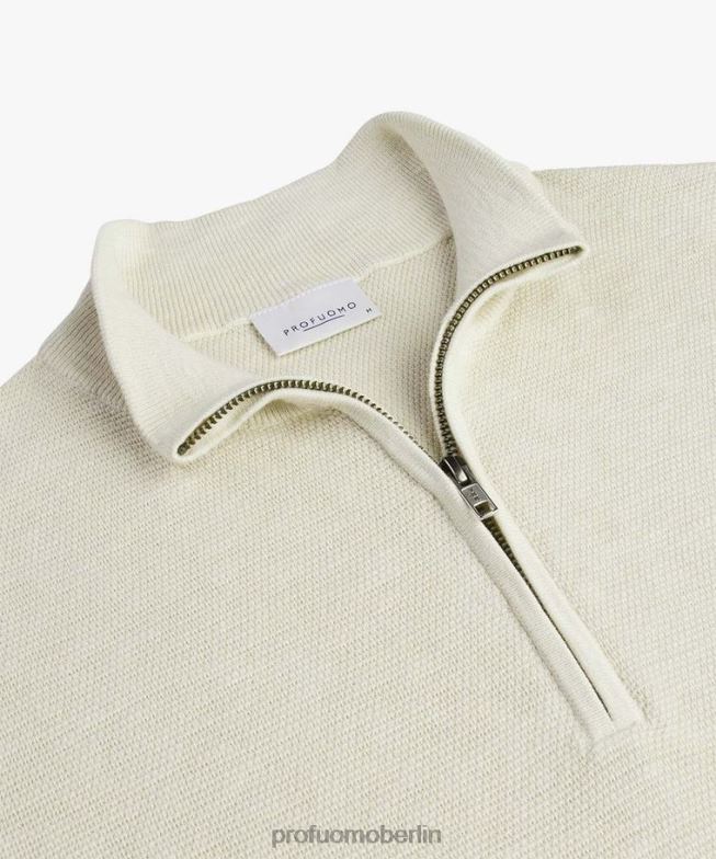 Kleidung de Profuomo Männer Strukturierter halber Reißverschluss cremefarben BR442252