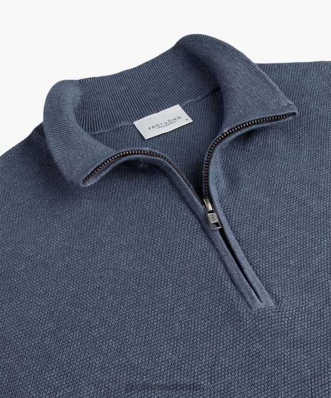 Kleidung de Profuomo Männer strukturierter halber Reißverschluss Blau BR442254
