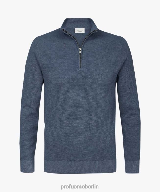 Kleidung de Profuomo Männer strukturierter halber Reißverschluss Blau BR442254