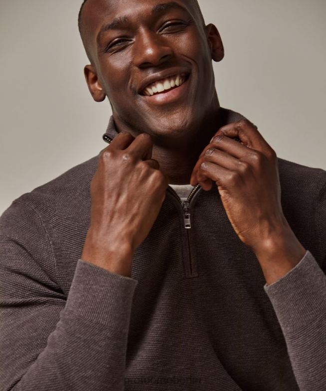 Kleidung de Profuomo Männer strukturierter halber Reißverschluss braun BR442253